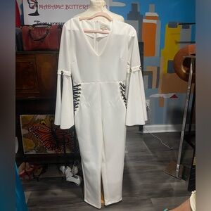 White jumpsuit with laced up sides